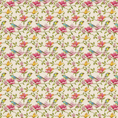 Store occultant fenetre avec motif d'oiseaux sur les fleurs