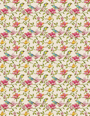 Store occultant fenetre avec motif d'oiseaux sur les fleurs