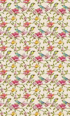 Store occultant fenetre avec motif d'oiseaux sur les fleurs