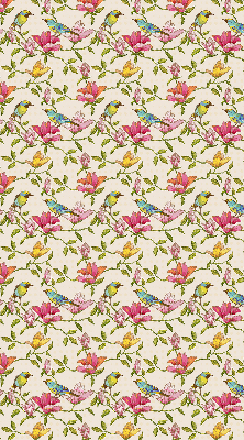 Store occultant fenetre avec motif d'oiseaux sur les fleurs