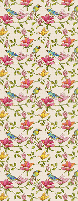 Store occultant fenetre avec motif d'oiseaux sur les fleurs