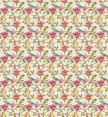 Store occultant fenetre avec motif d'oiseaux sur les fleurs