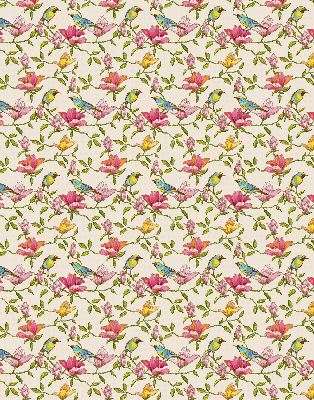 Store occultant fenetre avec motif d'oiseaux sur les fleurs