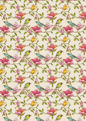 Store occultant fenetre avec motif d'oiseaux sur les fleurs