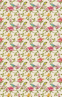 Store occultant fenetre avec motif d'oiseaux sur les fleurs