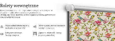 Store occultant fenetre avec motif d'oiseaux sur les fleurs