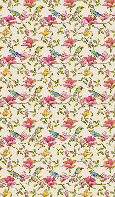 Store occultant fenetre avec motif d'oiseaux sur les fleurs