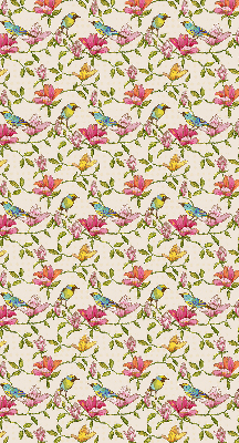 Store occultant fenetre avec motif d'oiseaux sur les fleurs
