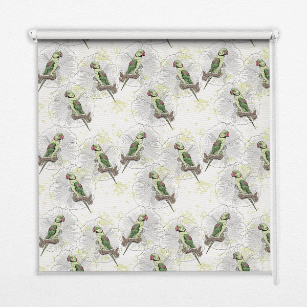 Store fenêtre intérieur avec motif perroquets sur une branche