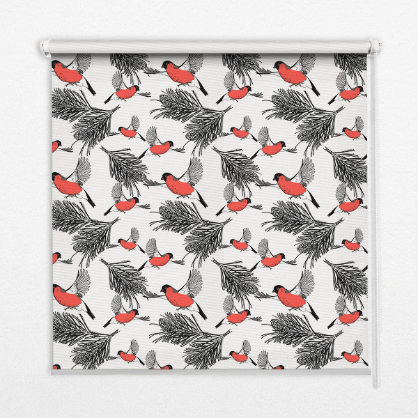 Store enrouleur occultant avec motif d’oiseaux bouvreuils