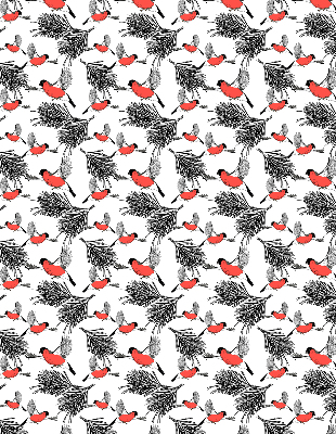 Store enrouleur occultant avec motif d’oiseaux bouvreuils