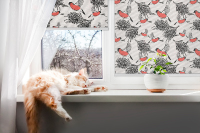Store enrouleur occultant avec motif d’oiseaux bouvreuils