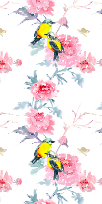 Store occultant fenêtre avec motif d'oiseaux sur des fleurs