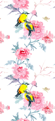 Store occultant fenêtre avec motif d'oiseaux sur des fleurs