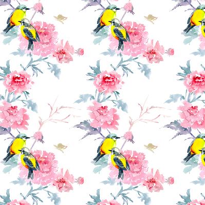 Store occultant fenêtre avec motif d'oiseaux sur des fleurs