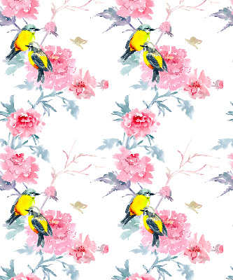 Store occultant fenêtre avec motif d'oiseaux sur des fleurs