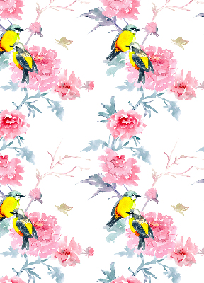 Store occultant fenêtre avec motif d'oiseaux sur des fleurs