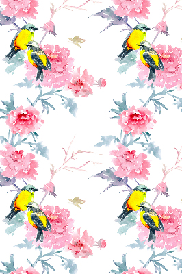 Store occultant fenêtre avec motif d'oiseaux sur des fleurs