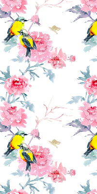 Store occultant fenêtre avec motif d'oiseaux sur des fleurs