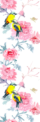 Store occultant fenêtre avec motif d'oiseaux sur des fleurs