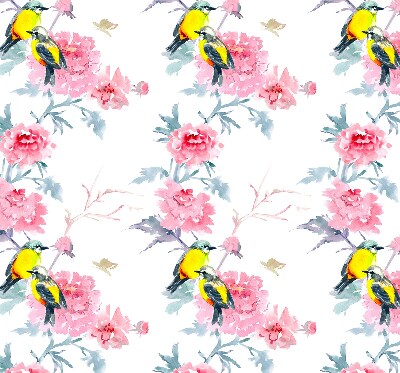 Store occultant fenêtre avec motif d'oiseaux sur des fleurs