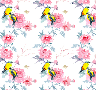 Store occultant fenêtre avec motif d'oiseaux sur des fleurs
