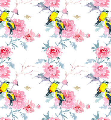 Store occultant fenêtre avec motif d'oiseaux sur des fleurs