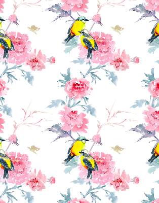 Store occultant fenêtre avec motif d'oiseaux sur des fleurs