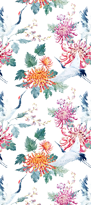 Store fenêtre intérieur avec héron et fleur
