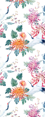 Store fenêtre intérieur avec héron et fleur
