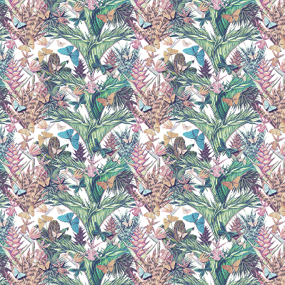 Store occultant fenêtre avec motif de papillons sur les fleurs