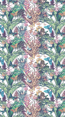 Store occultant fenêtre avec motif de papillons sur les fleurs
