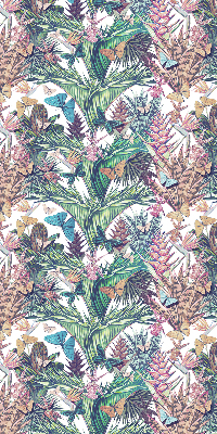 Store occultant fenêtre avec motif de papillons sur les fleurs