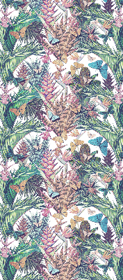 Store occultant fenêtre avec motif de papillons sur les fleurs