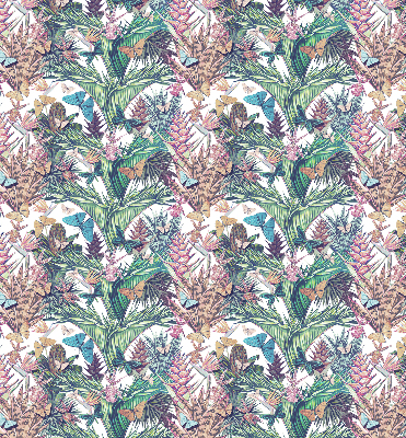 Store occultant fenêtre avec motif de papillons sur les fleurs