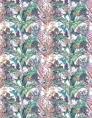 Store occultant fenêtre avec motif de papillons sur les fleurs