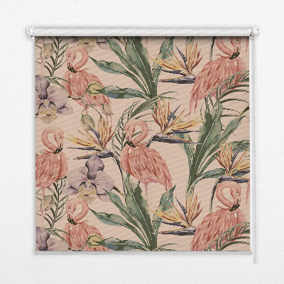 Store occultant fenêtre à flamants roses et fleurs