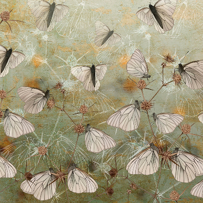 Store fenêtre intérieur avec motif de papillons dans la prairie