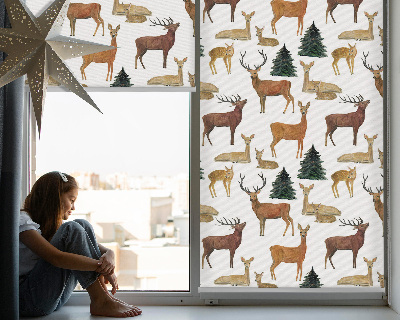 Store occultant fenetre avec motif de cerfs et chevreuils