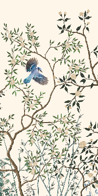 Store fenêtre intérieur avec motif d'oiseaux sur un arbre