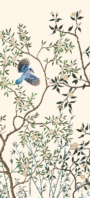 Store fenêtre intérieur avec motif d'oiseaux sur un arbre