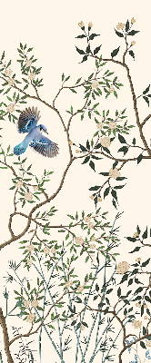 Store fenêtre intérieur avec motif d'oiseaux sur un arbre