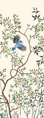Store fenêtre intérieur avec motif d'oiseaux sur un arbre