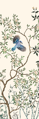 Store fenêtre intérieur avec motif d'oiseaux sur un arbre