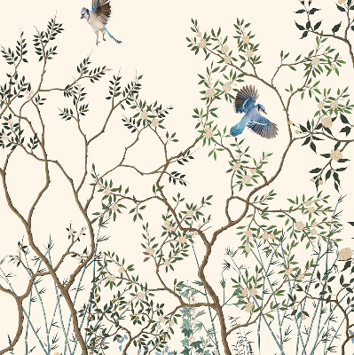 Store fenêtre intérieur avec motif d'oiseaux sur un arbre