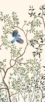 Store fenêtre intérieur avec motif d'oiseaux sur un arbre