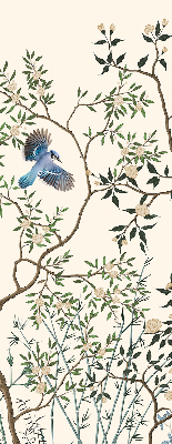 Store fenêtre intérieur avec motif d'oiseaux sur un arbre