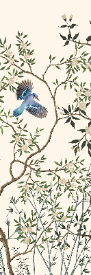 Store fenêtre intérieur avec motif d'oiseaux sur un arbre