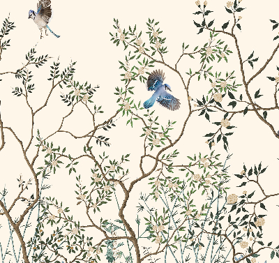 Store fenêtre intérieur avec motif d'oiseaux sur un arbre