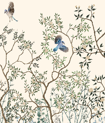 Store fenêtre intérieur avec motif d'oiseaux sur un arbre